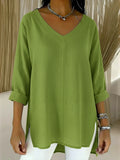 💝💝Women's Spring And Summer Casual V-neck Linen And Cotton Top
